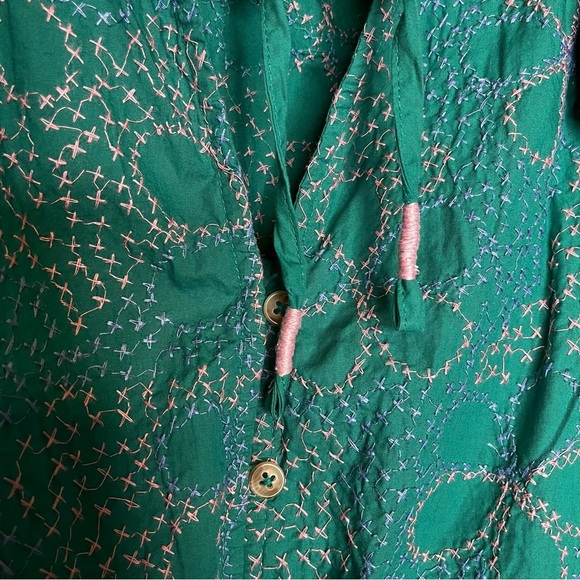 Anthropologie Maeve Ruffled Button Down Green Blouse with Embroidery Size XS - Picture 9 of 16